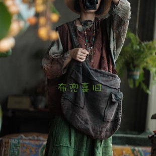 原创设计文艺复古古布老织锦拼布包单肩斜跨大包包B088退色洗