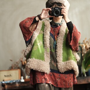 复古棉麻羊卷毛夹棉坎肩棉衣2233水龙吟