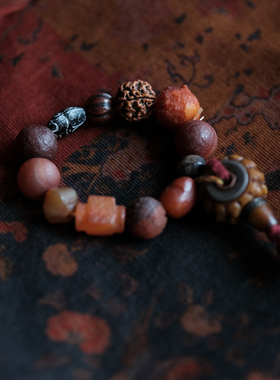 古珠玛瑙捷克珠老驼骨文玩手串