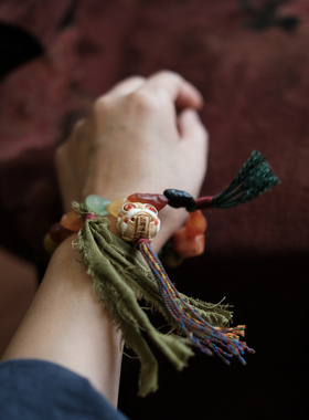 阿拉善新款鹿角根付文玩手串玛瑙