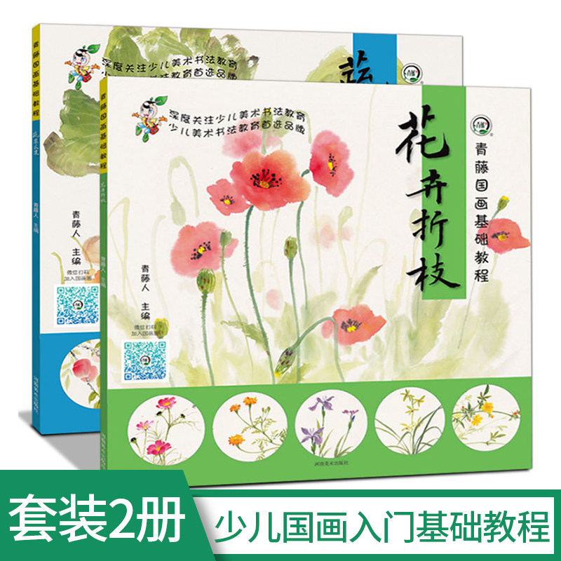 2册少儿国画入门教程 青藤国画基础教程蔬菜瓜果+花卉折枝美术国画教材中国画启蒙儿童自学画册 河南美术出版社
