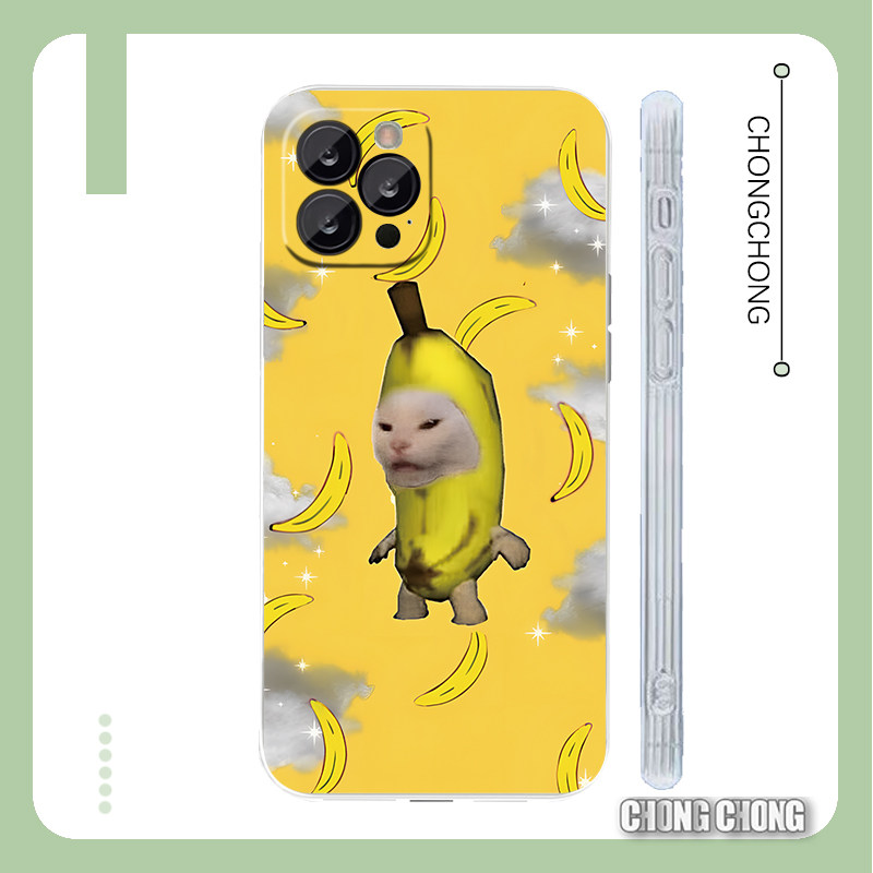 恶搞可爱香蕉猫创意剧场猫适用iPhone15手机壳苹果13透明软壳12promax硅胶全包xr小米14红米k70荣耀x50pura70