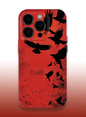 猩红渡鸦手机壳欧美ins风创意红色菲林亮面硬壳适用苹果15红米k70荣耀90华为MATE60P防摔IQOONEO8一加ace3pro