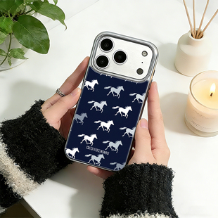 复古万马踏青手机壳适用苹果17promax手机壳iPhone16简约15promax小米17pro防摔大孔华为mate70pro+软壳爆款