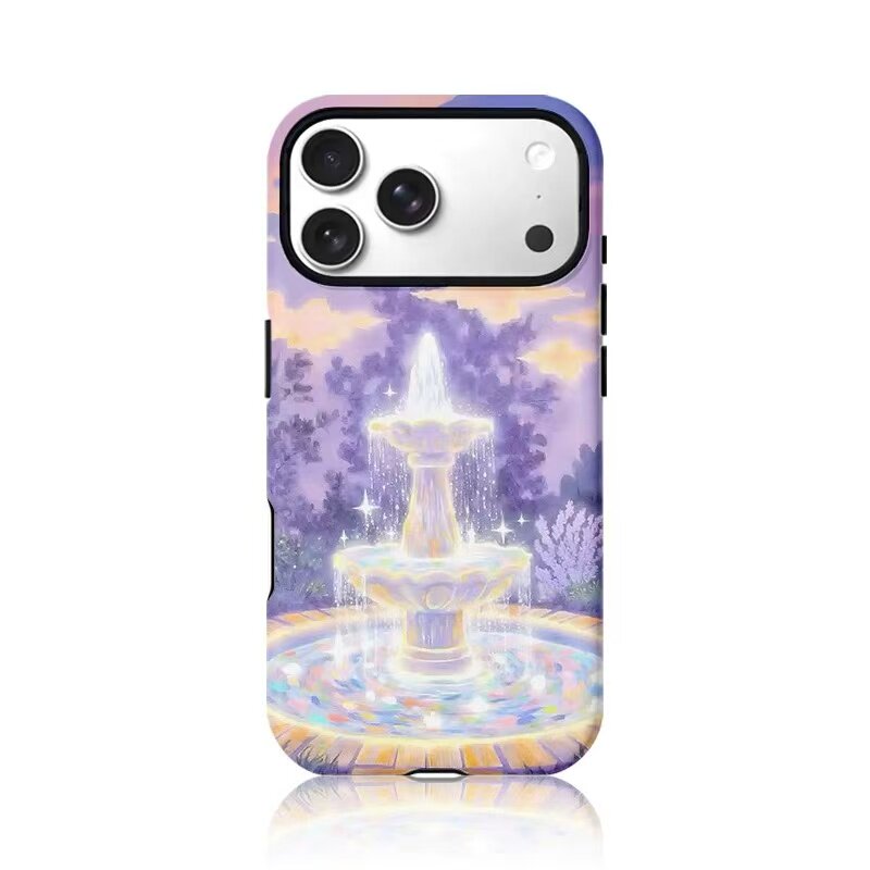 紫色梦幻喷泉手机壳手机壳适用于苹果17OPPOvivo小米17一加13苹果16promax荣耀华为vivo红米oppo