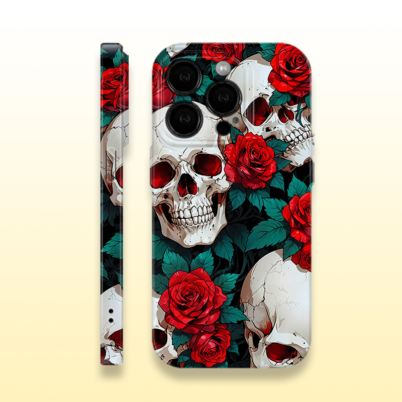 小众唯美蔷薇骷髅菲林手机壳亮面适用苹果16prom红米k80华为MATE70硬壳VIVOX200苹果15软壳OPPOFINDX8荣耀300
