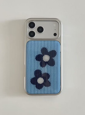 毛衣针织藏蓝色花朵适用苹果17promax手机壳iPhone16简约15promax小米17pro防摔大孔华为mate70pro+软壳爆款