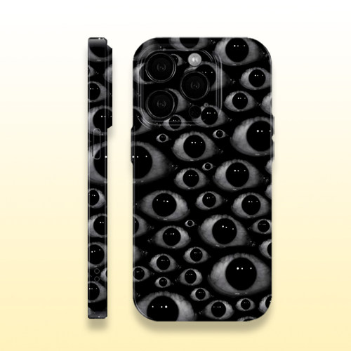 克苏鲁黑色眼球平铺菲林手机壳亮面适用苹果16prom红米k80华为MATE70硬壳VIVOX200苹果15软壳OPPOFINDX8P防摔