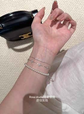 S925纯银满天星轻奢简约风小众四叶草手链高级感