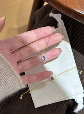 S925纯银紫藤红气养人红宝鸽子蛋锁骨简约百搭气质项链戒指