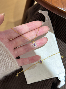 S925纯银紫藤红气养人红宝鸽子蛋锁骨简约百搭气质项链戒指