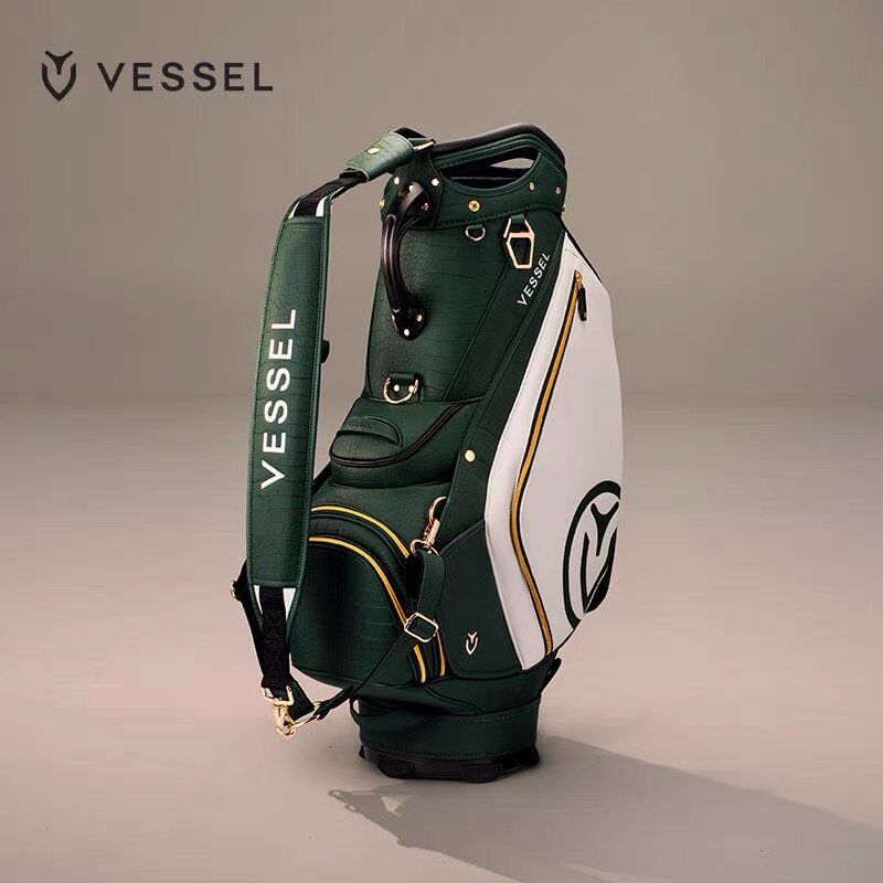 VESSEL高尔夫球包 2026年大师绿男9寸6格鳄鱼纹皮革防水泼golfbag