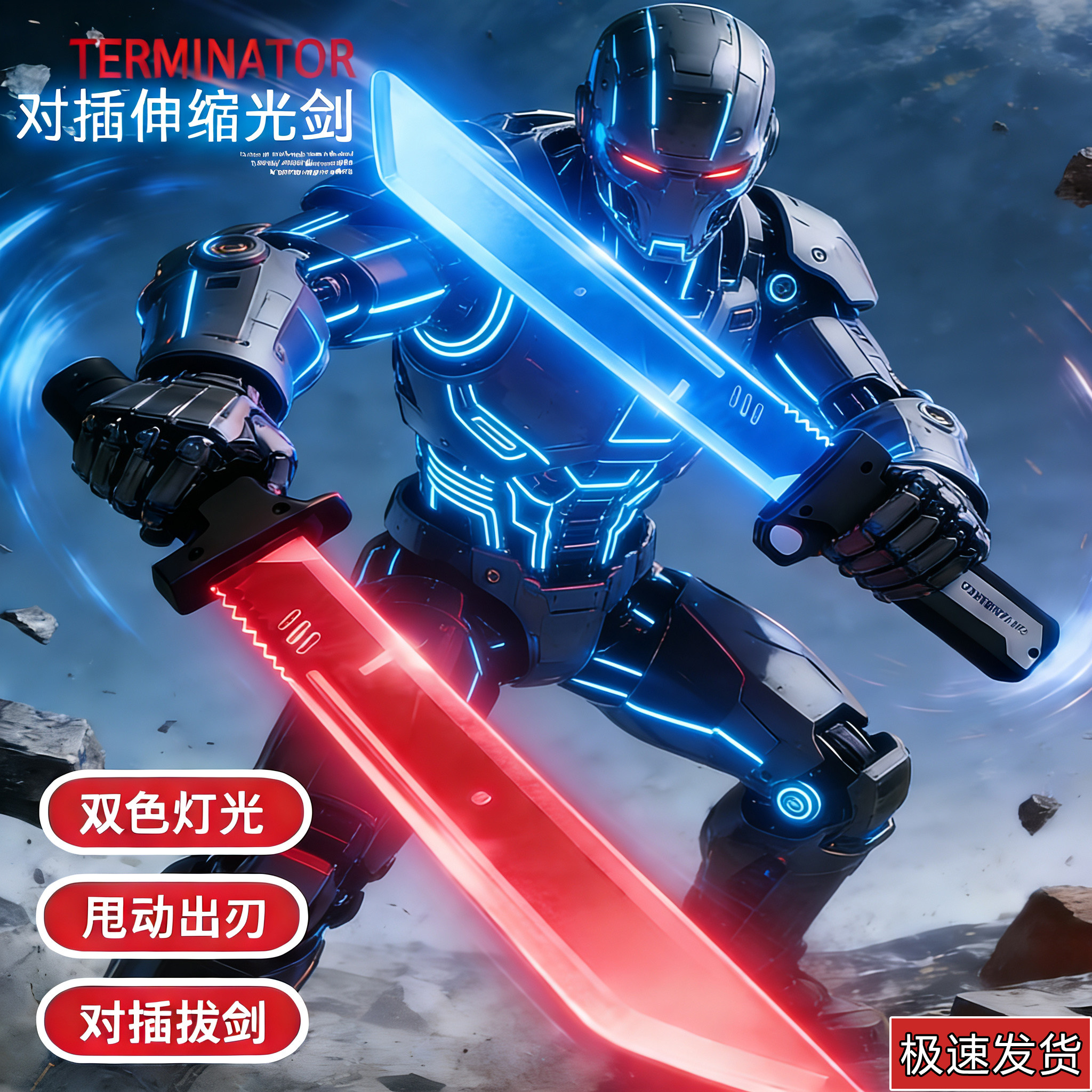 对插双刀流可伸缩合体光剑儿童男孩发光刀剑玩具双刃双档双色灯光