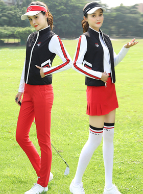 秋冬潮ZG6高尔夫衣服女马甲显瘦背心球服套装女红色修身长裤子