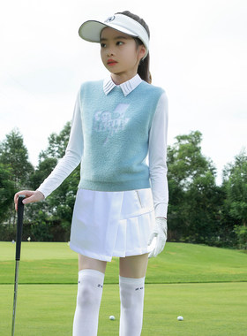 ZG6秋冬高尔夫儿童服装女童装青少年背心浅蓝马甲毛衣白色长裤子