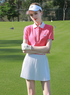夏ZG6高尔夫女装球服装女网球服运动上衣速干桃红短袖T恤golf裙女