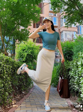 晶晶耐克女子针织螺纹高腰开叉运动休闲半身裙FQ1637