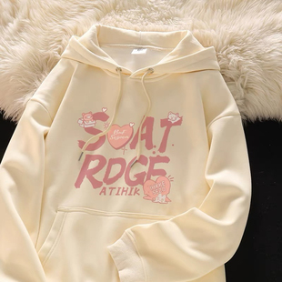 春秋女童连帽百搭卫衣小众设计中大童宽松ins风印花薄款加绒上衣