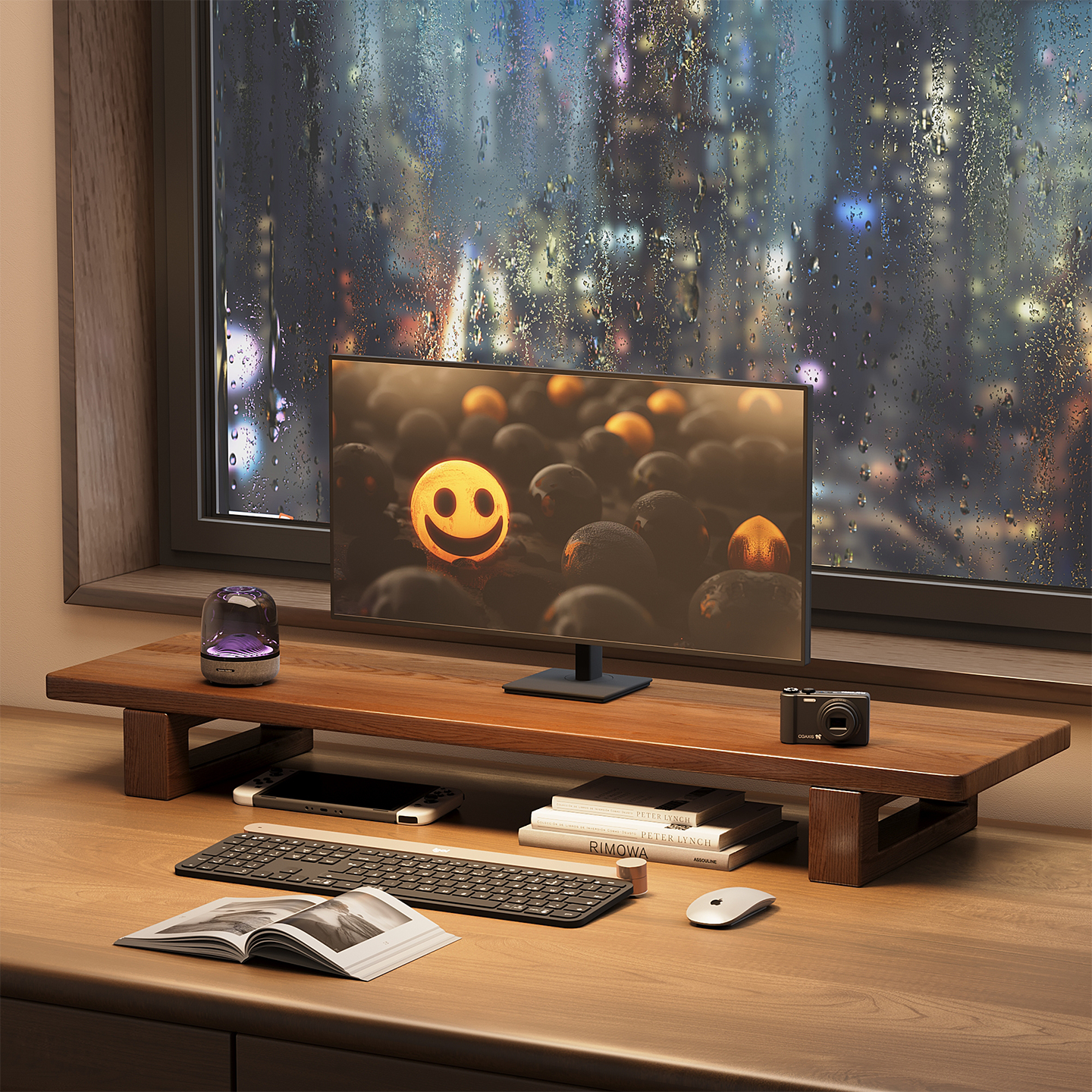 电脑萤幕增高架实木办公桌搭屏幕置物架桌面胡桃支架加宽底座台