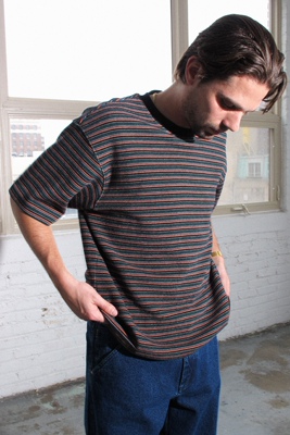 正品美国quasi 定制毛圈面料短袖T恤Sync Striped Tee