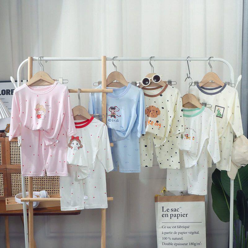 儿童莫代尔空调服夏季薄款A类男女童家居服套装宝宝无骨睡衣批发