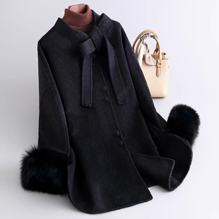 2026新款 高级感小个子真狐狸毛领手缝双面羊毛大衣外套ng5831