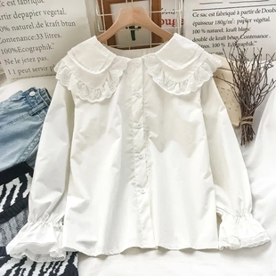 别致上衣内搭长袖 法式 减龄时尚 女春秋季 衬衣潮 复古娃娃领白色衬衫