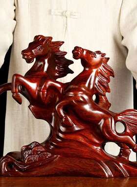 桃木马摆件中式木雕工艺实木家居开业乔迁客厅办公室桌面装饰礼品