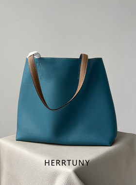 herrtuny头层牛皮双面可用真皮托特包大容量女士单肩大包包