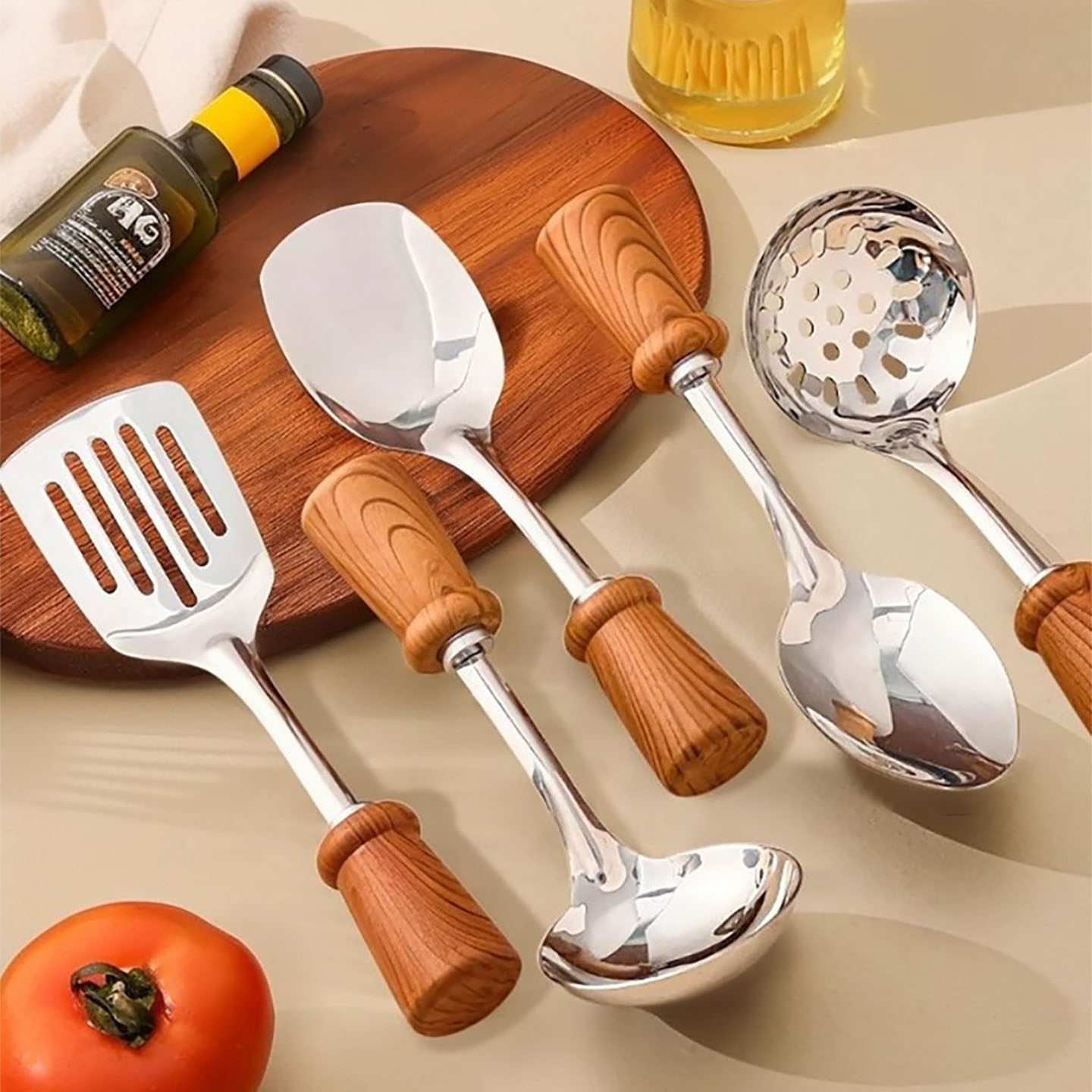 仿木柄锅铲烹饪套装儿童迷你餐具可立式小漏勺厨房小工具跨境铲勺