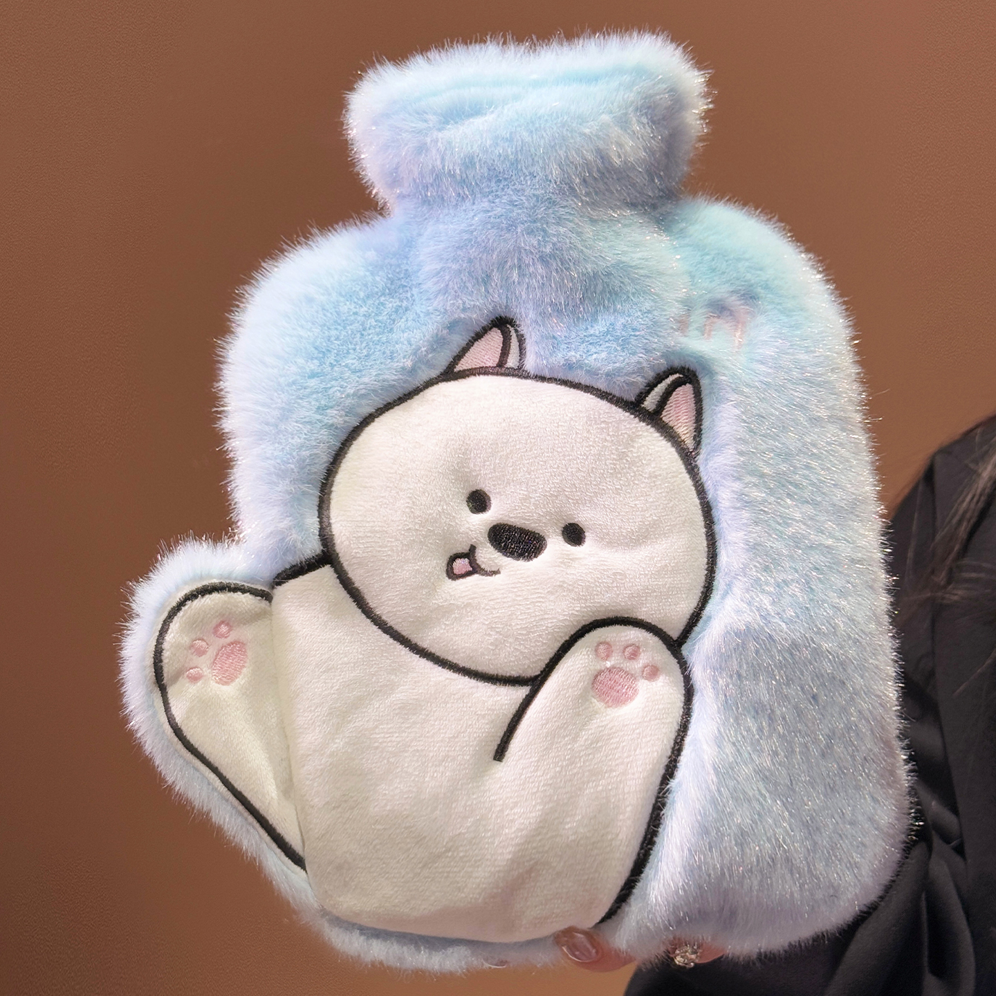 可爱蓝色小狗注水热水袋毛绒暖水袋女冬季可插手暖手宝被窝暖宝宝