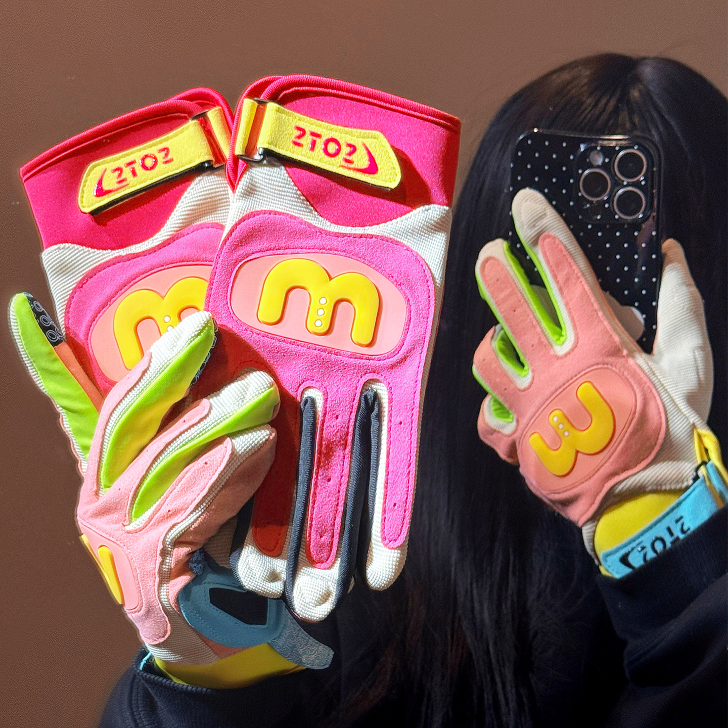 多巴胺摩托车五指手套女可爱户外防风骑行电瓶车防滑触屏四季通用