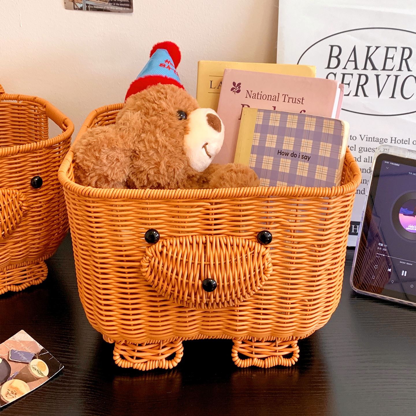 可爱小熊仿藤编收纳筐储物多功能