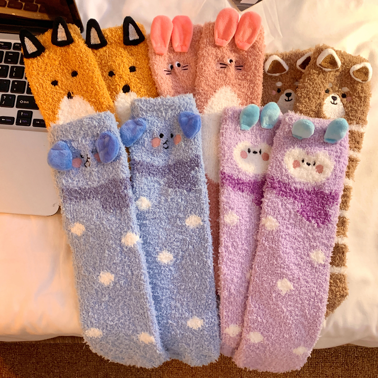 可爱卡通毛绒袜秋冬加绒加厚保暖