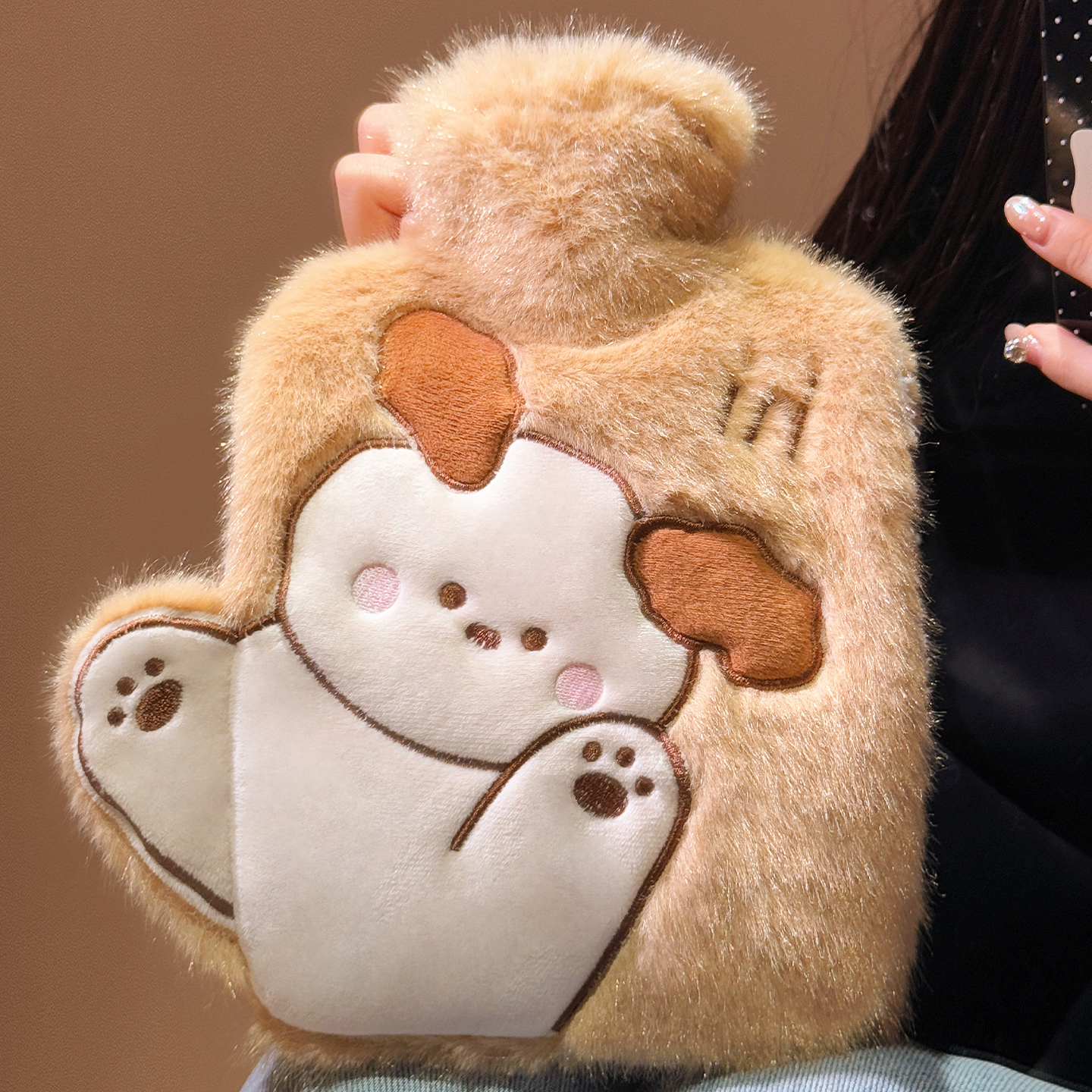 可爱咖色小狗注水热水袋暖宝宝