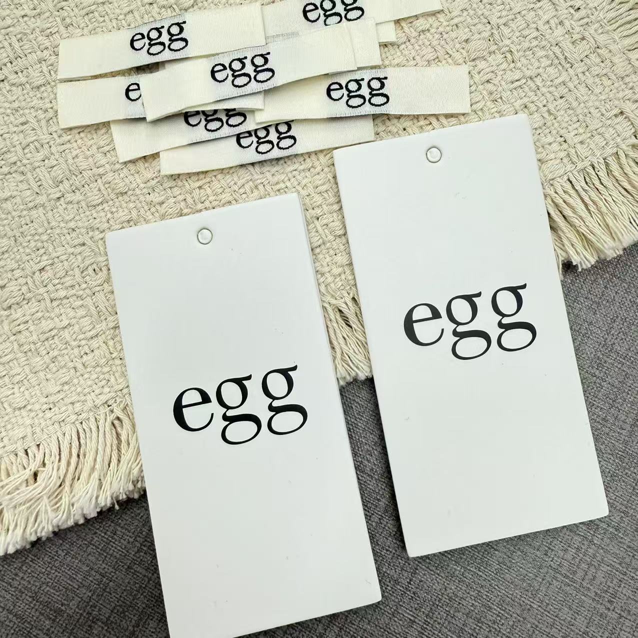 新款现货韩国鸡蛋吊牌纸卡布标织唛辅料egg领标现货布贴