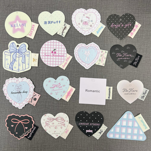 可爱少女发圈吊牌卡定制手作大肠发圈挂牌印刷爱心蝴蝶结布标手工