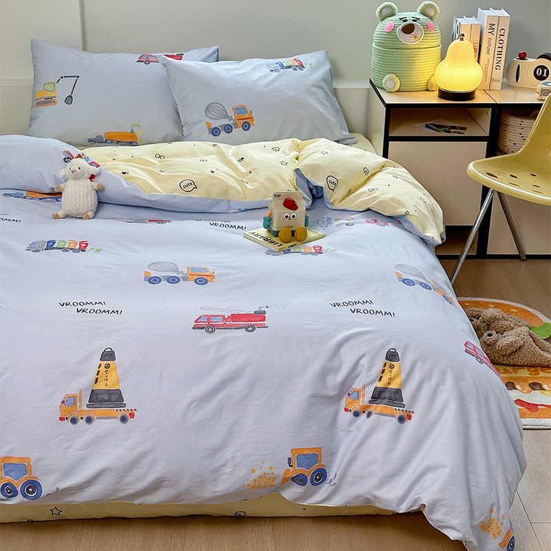 工程车蓝｜卡通汽车儿童被套纯棉单件萌趣床单床笠床品定制