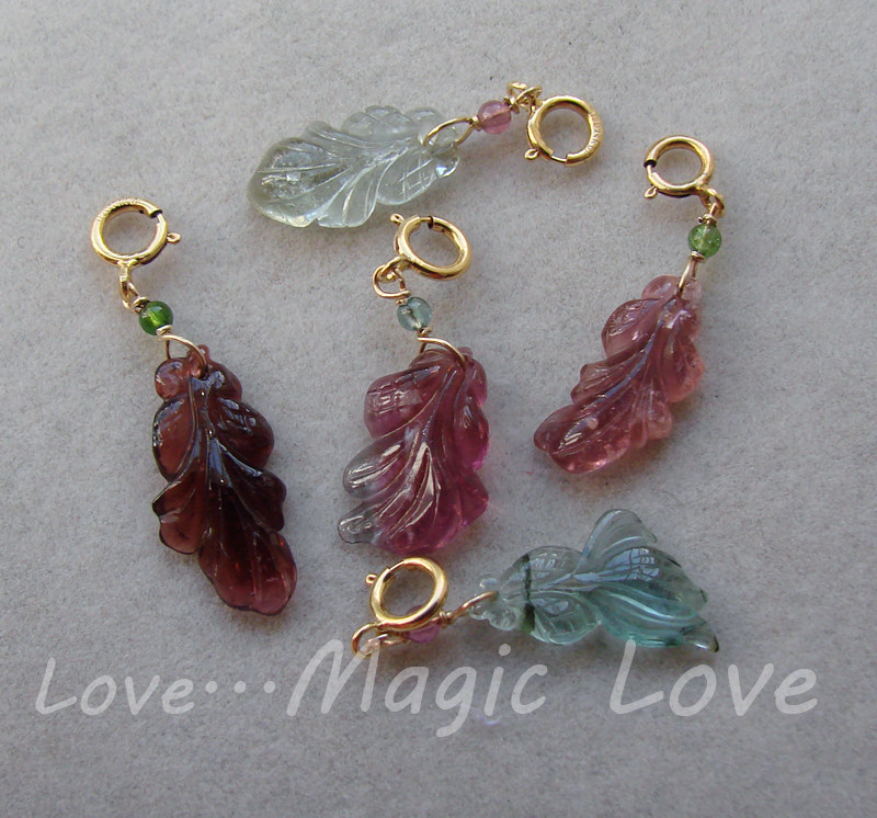 【Magic Love】天然通透红绿紫色碧玺雕刻金鱼◎14K包金吊坠特价