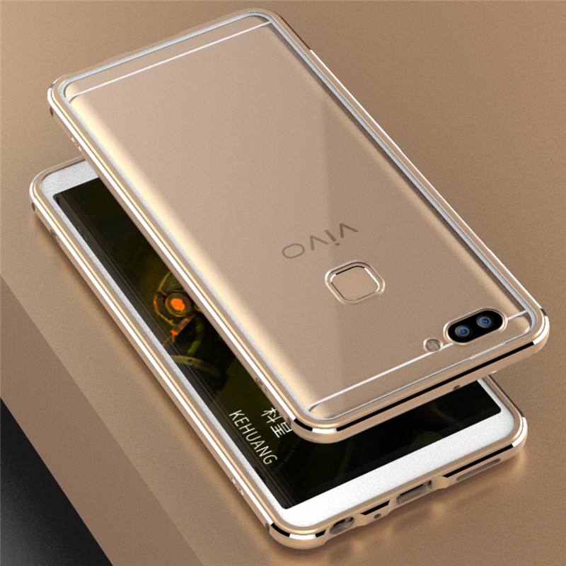 iy Bicolor Aurora Aluminum Metal Bumper Scratch Resistant Transparent PC Case Cover for vivo X20
