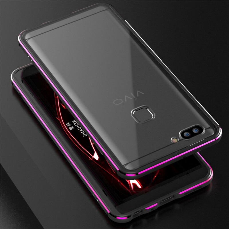 iy Bicolor Aurora Aluminum Metal Bumper Scratch Resistant Transparent PC Case Cover for vivo X20