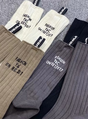 boom bomb袜子女黑色潮袜螺纹后跟字母织带中筒袜棉袜网红白色