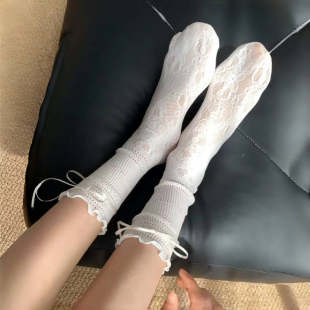 完美少女感 薄女袜 木耳边可爱袜口在搭配蝴蝶结简直了 蕾丝花纹