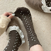 早春bi备 复古少女 肌理感豆豆袜子也太piu亮了 袜子女春秋中筒