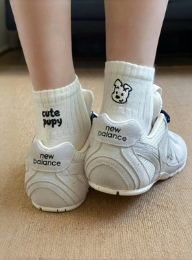 白色狗狗袜子也太可爱了吧~薄薄的chao好穿~夏天袜子女短款刺绣棉