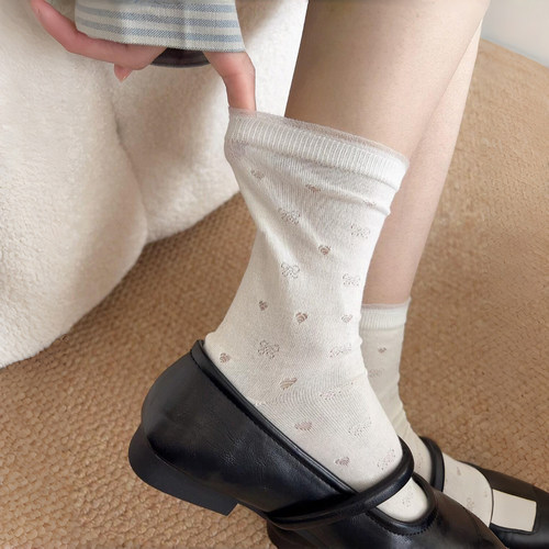太太太米了！镂空爱心小白袜子温柔又piu亮~袜子女春夏薄款中长堆
