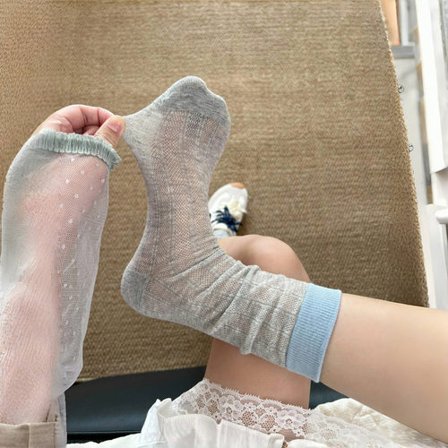 Grey blue灰蓝镂空袜袜好好看啊！夏日bi入松驰感~薄款袜子女堆堆