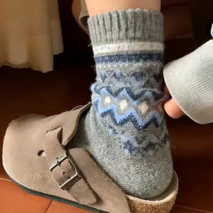暖冬费尔岛~灰蓝色yyds~复古又清冷简直绝配冬天~袜子女羊毛厚款