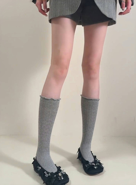 韩系灰色来咯~可堆堆可拉直~超显腿细！袜子女镂空小腿袜堆堆中长
