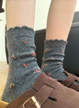 冬日小碎花~复古显白羊毛袜袜慵懒甜系~袜子女加厚款暖和中筒堆堆